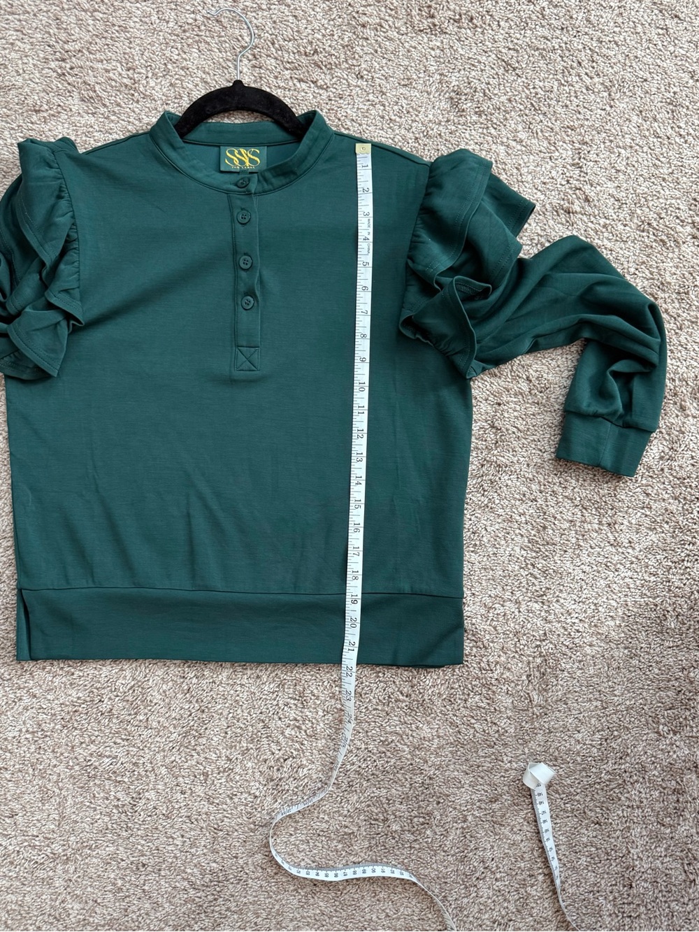 SSYS The Libby Long Sleeve Ruffled Shoulder Top - Dark Green - Picture 10 of 10